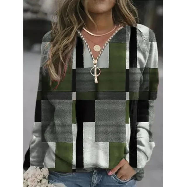 Women's Tops Checkered Sweaters Fleece Jackets Green - Shop at LoveMi