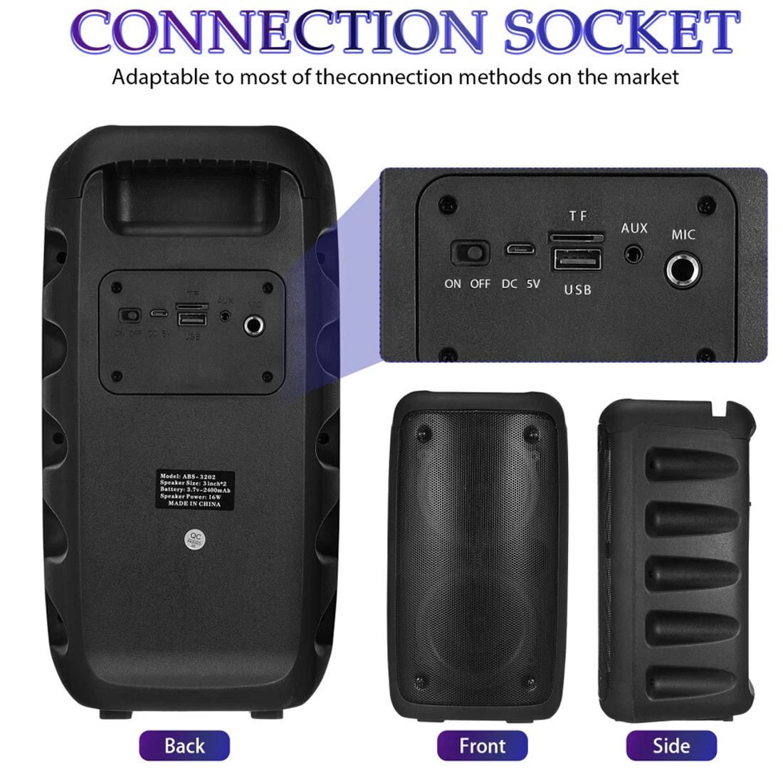 Portable Bluetooth Speaker Sub Woofer Heavy Bass Sound System Party & Mic 5