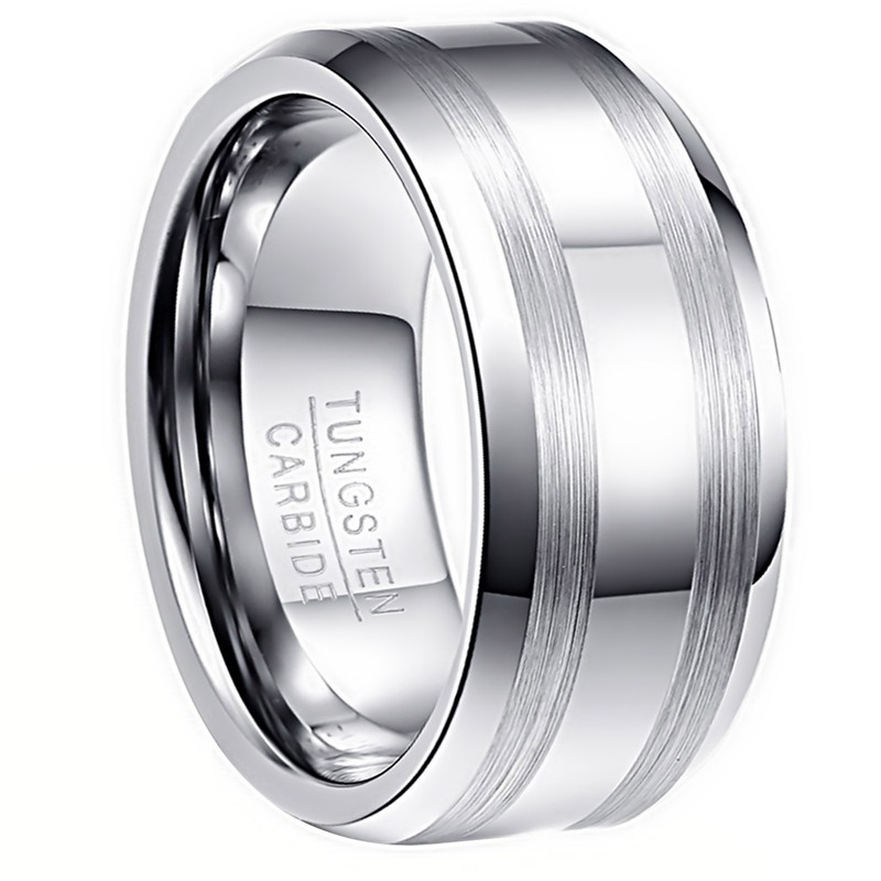 8MM Wide Double Lasa Stripe White K Tungsten Steel Ring