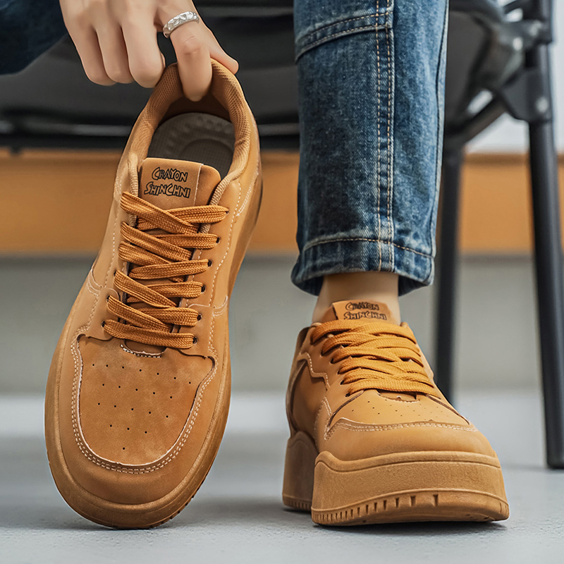 Bestseller Vintage Men's Skate Shoes, 2026 Summer New Arrival Wheat Color Casual Sneakers, Soft Sole Fashion Versatile Athletic Shoes For Men