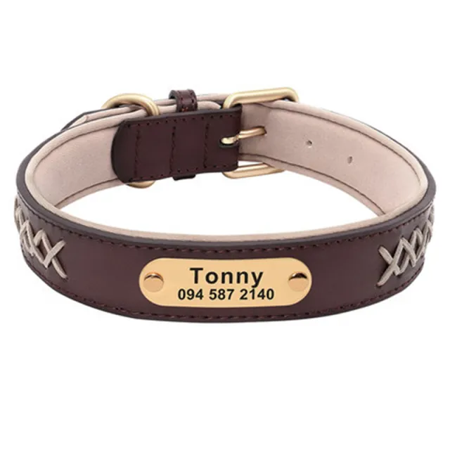 Collar Large And Medium Dog Lettering Anti lost Flax Brown - Shop at LoveMi