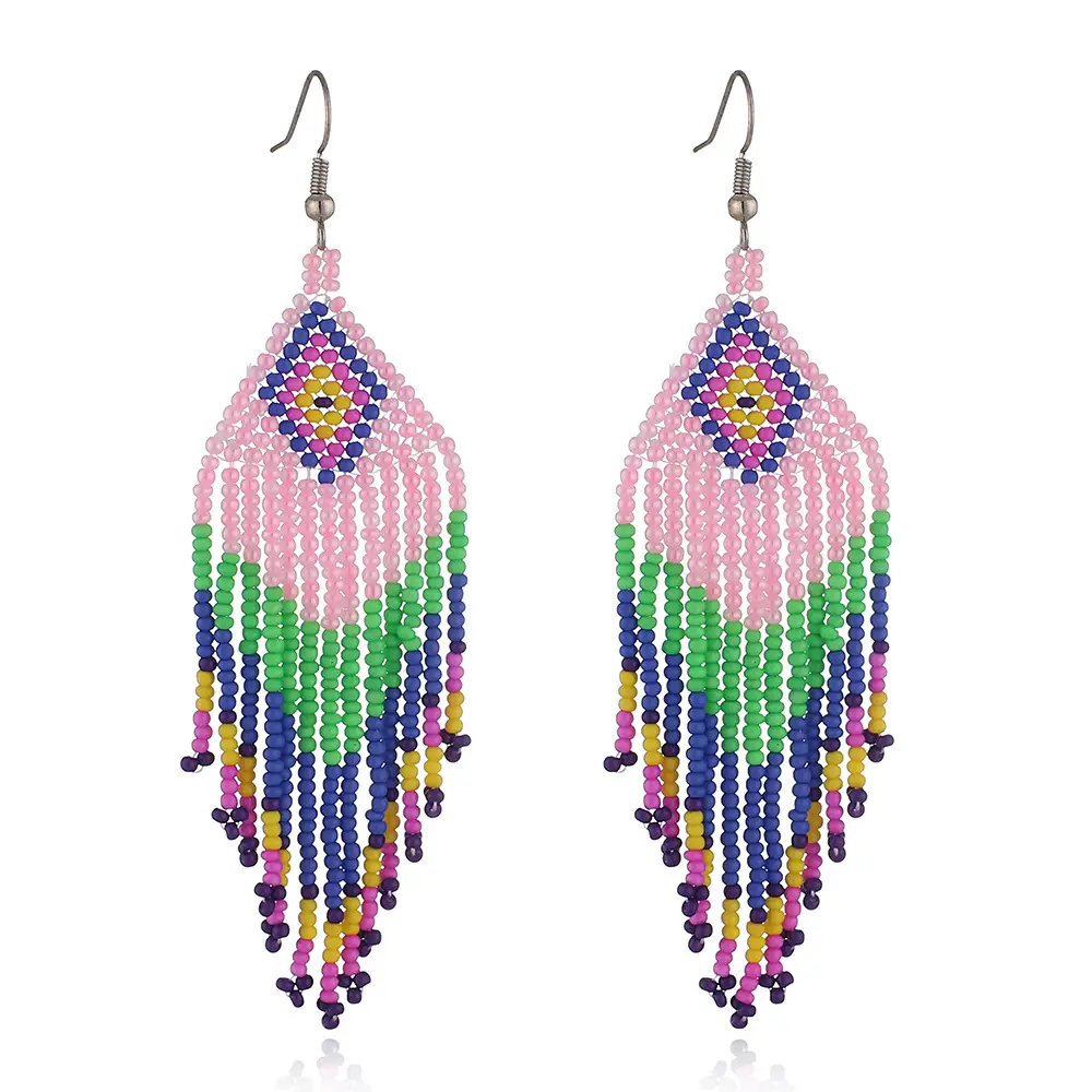 Colorful Rice Bead Ear Ornaments Ethnic Style Handmade Bohemian Tassel Earrings