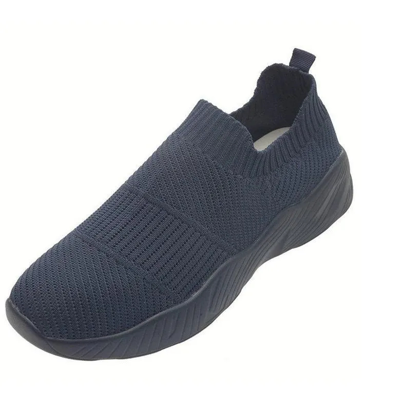 Large Size Fly Woven Breathable Thick Sole Solid Colour Increased Leisure Travel Sneakers - Blue