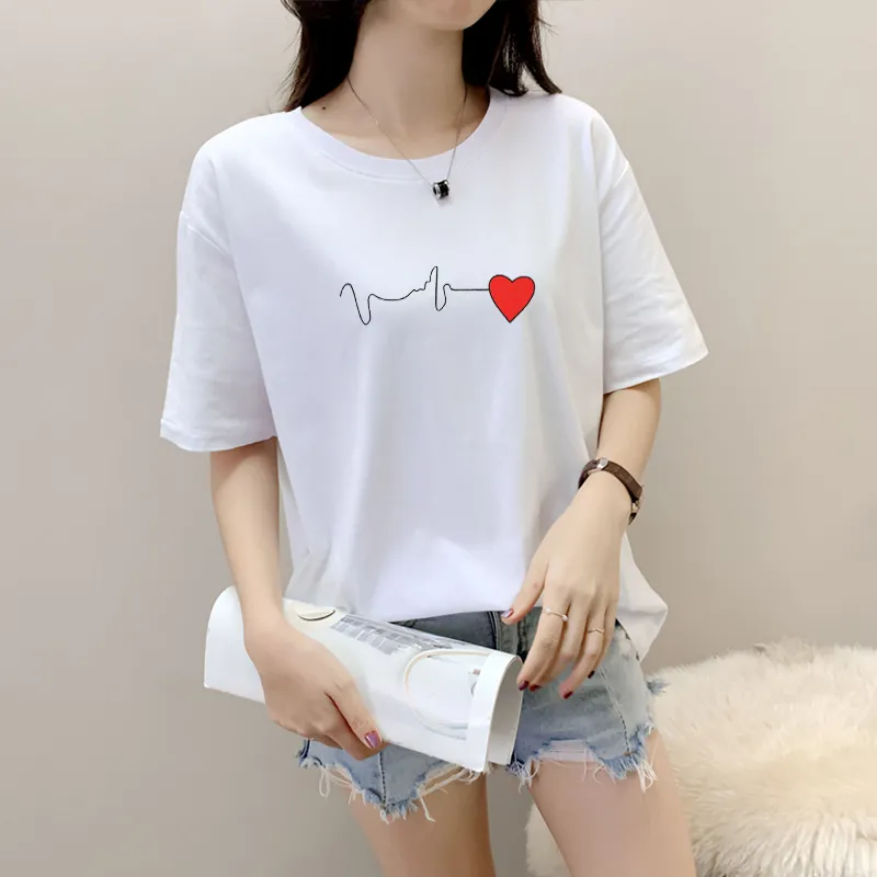 Women's Cotton Loose Round Neck Short Sleeve T-shirt - 18 Style