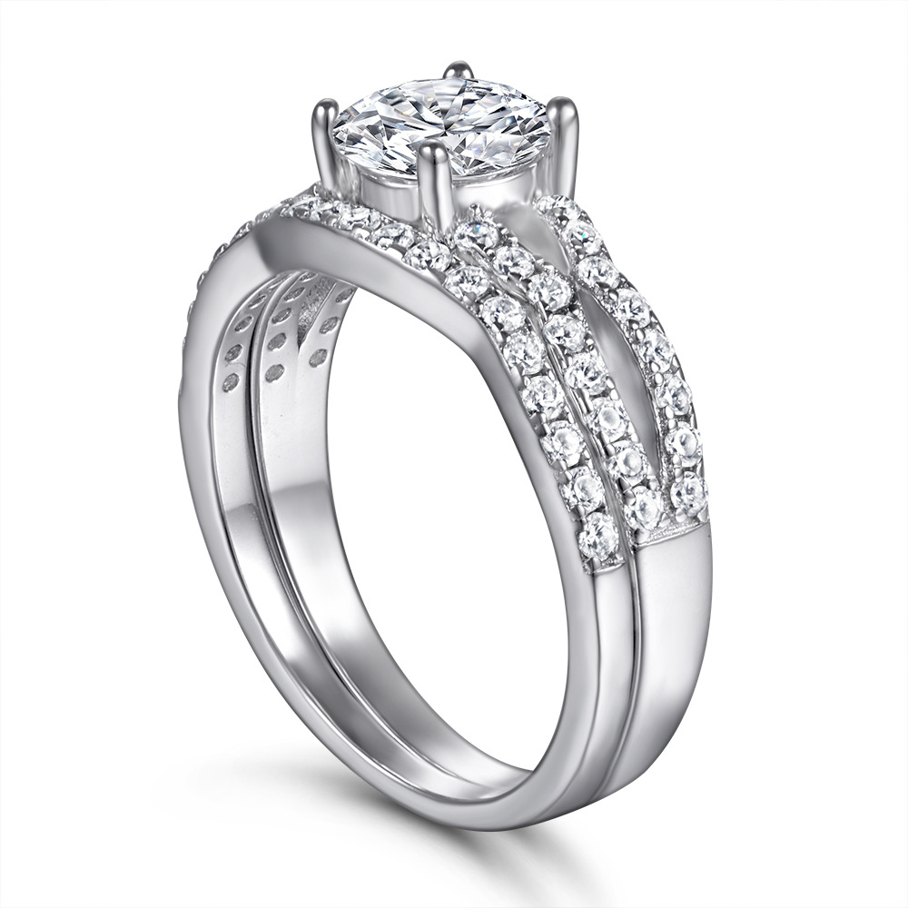 Sterling Silver Ring Female Personality Simple Fashion Micro-inlaid Zircon Simulation Diamond Ring
