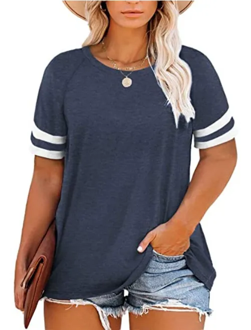 15 Colors New Ladies Plus Size Blouse Summer V neck Raglan Sleeve T shirt Round Necknavy Blue - Shop at LoveMi