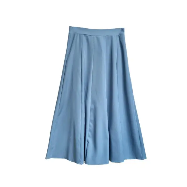 Pleated Mid Length Slim A Line Skirt Covering Hip Blue - Shop at LoveMi