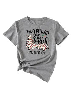 Simple Pattern Printing Ladies Round Neck Short Sleeve Tops - Dark Grey Black Colour - View 1