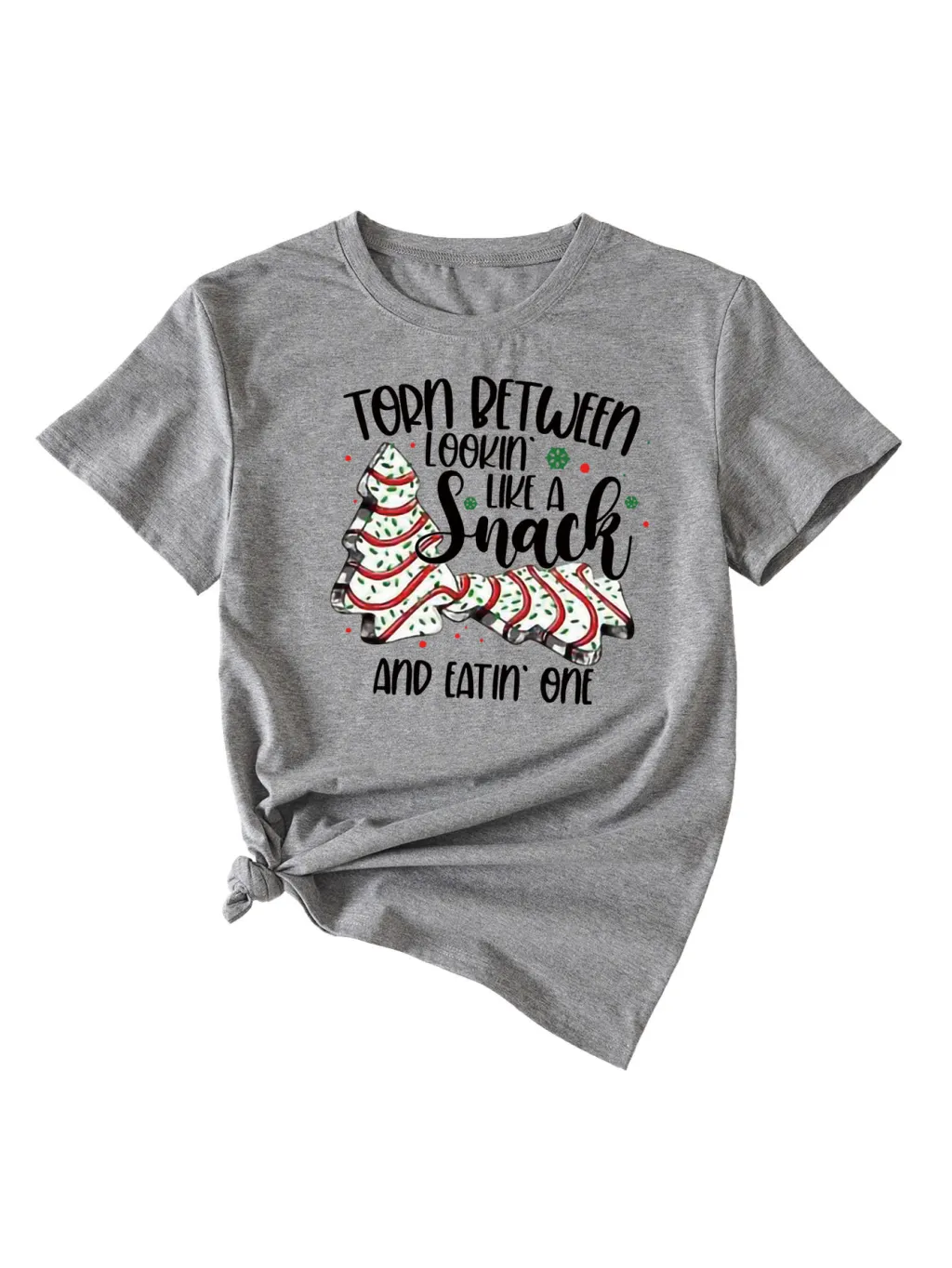 Simple Pattern Printing Ladies Round Neck Short Sleeve Tops - Dark Gray Black Color