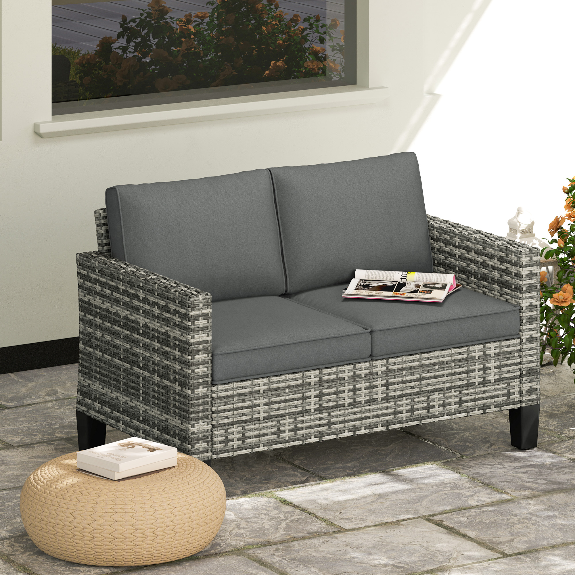 Double rattan outdoor sofa - light gray