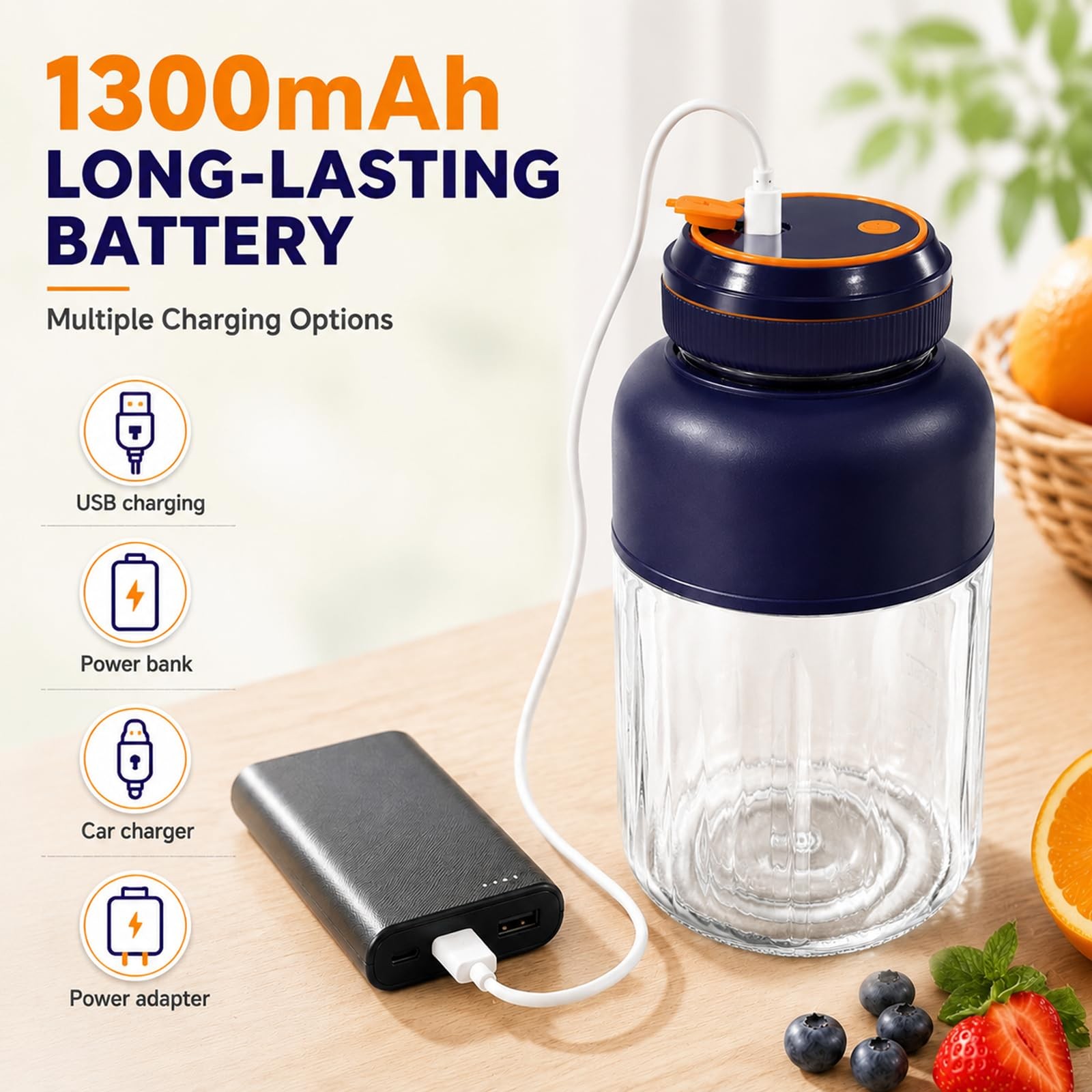 Cordless Juicer Blender Cup 1300ml Portable Rechargeable Smoothie Bottle — image 9