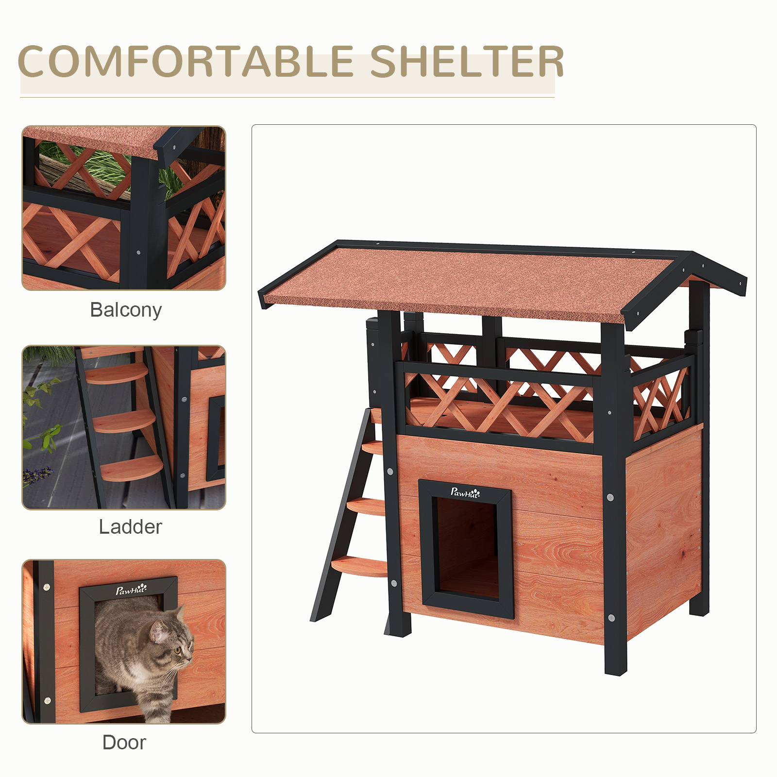 Outdoor Cat House With Balcony, Stairs And Roof, 77 X 50 X 73 Cm — image 2