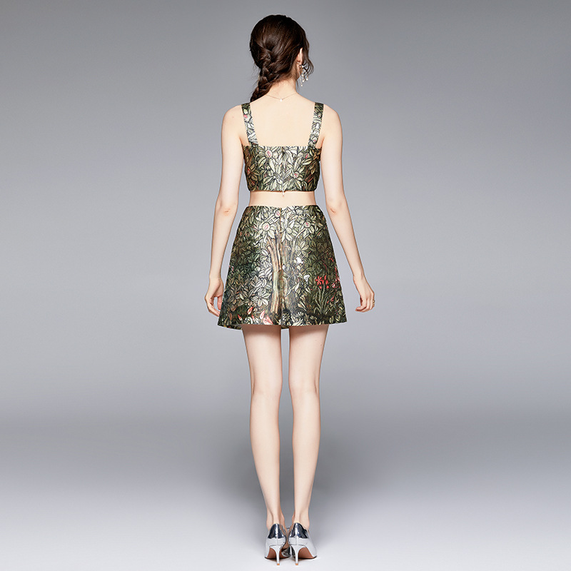 Retro Animal Print Sleeveless Suspender Top Is Thin And Western Skirt