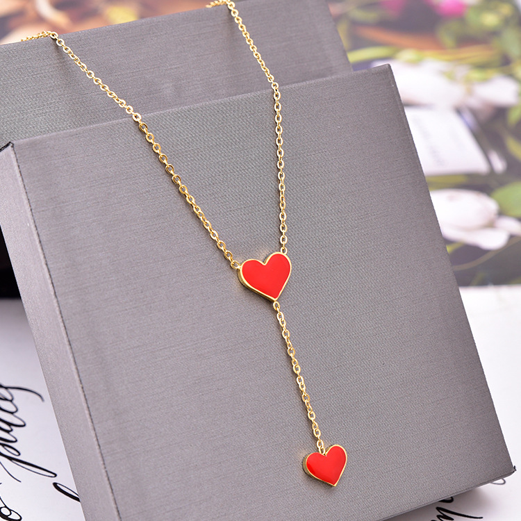 Love Necklace Red Drop Glue Peach Heart Clavicle Pendant