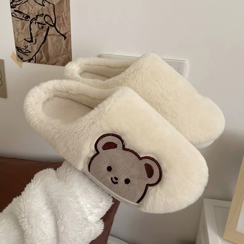 Women's Cute Home Plush Soft Soled Bear Warm Cotton Slippers
