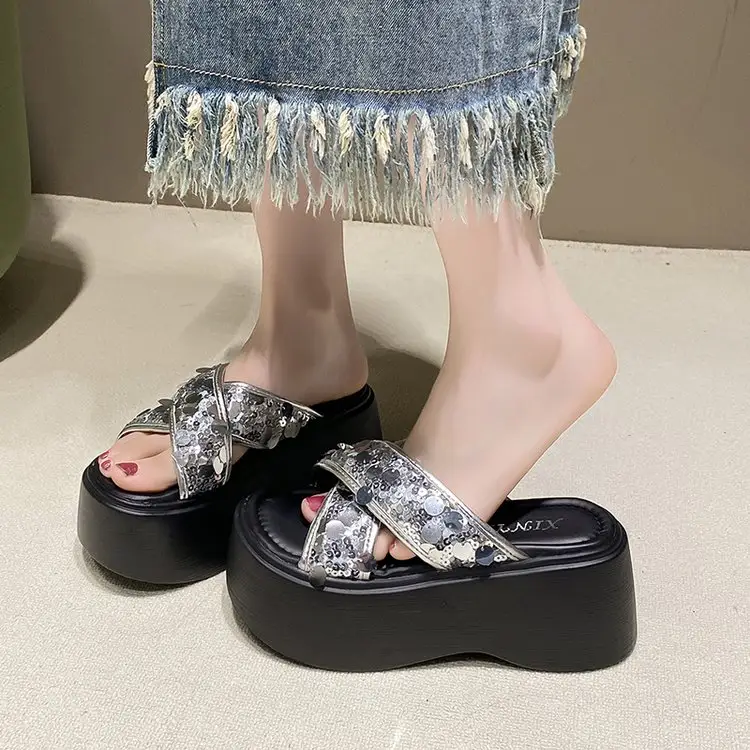New Women's One Band Platform Wedge Slide