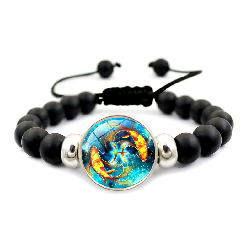 Twelve Constellations Time Gem Bracelet Male And Female Fashion Black Beaded Hand String Jewelry