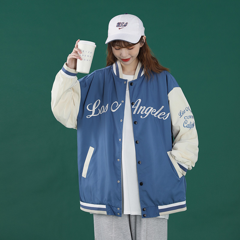 Casual American Embroidered Contrasting Baseball Uniform Loose Jacket
