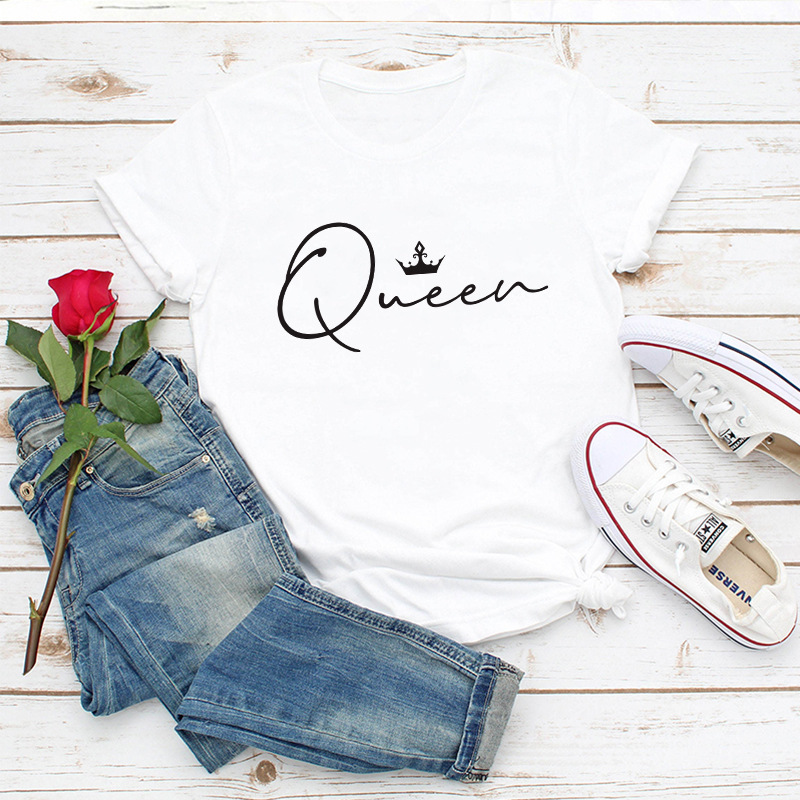 Title 6, Crown Queen Letter Print O-Neck Loose T-shirt