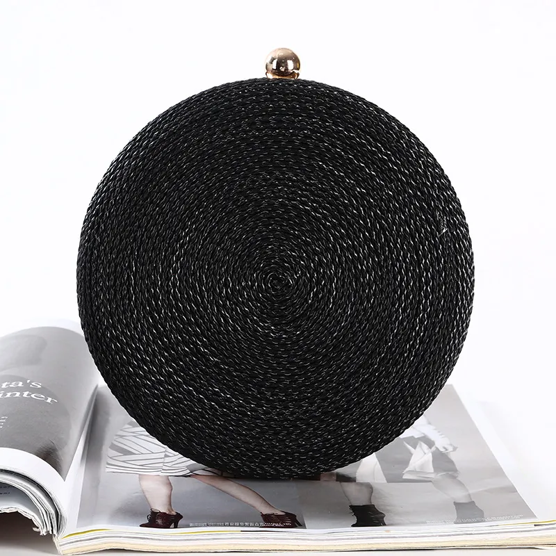 Round Dinner Clutch Handmade Fashion Hipster - Black