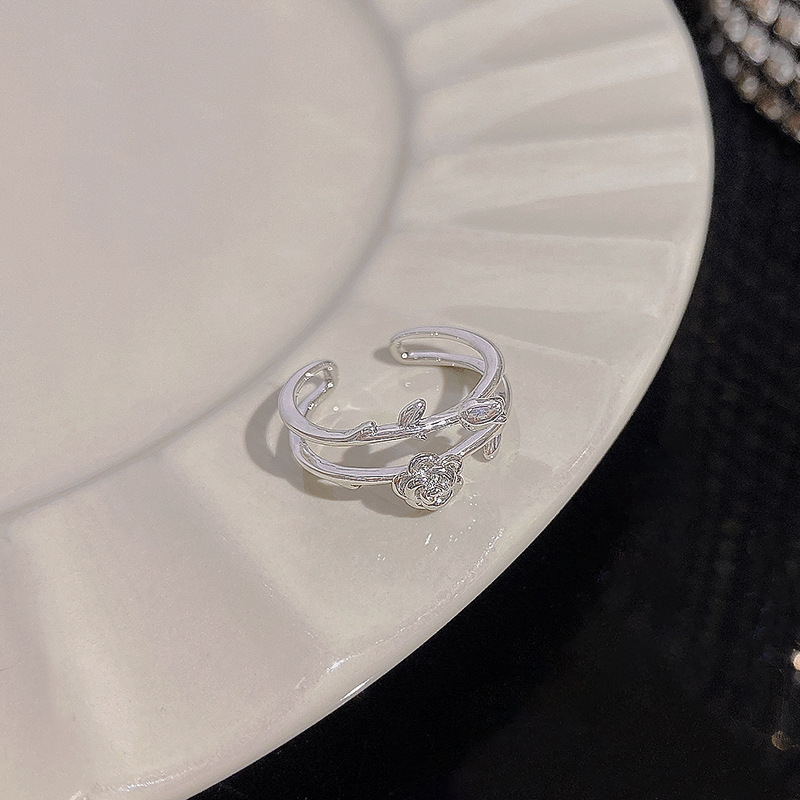 1PCS Ins Style Silver Zircon Ring For Women, Light Luxury Minimalist Design, Adjustable Open Band, Versatile Elegant Jewelry