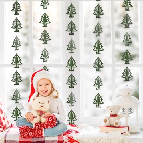 41 Ft Christmas Tree Paper Streamers Green Christmas Decorations 3D Xmas Pine Tree Hanging Swirls Banner For Xmas New Year Winter Holiday Home Wall Indoor Party Decor 2