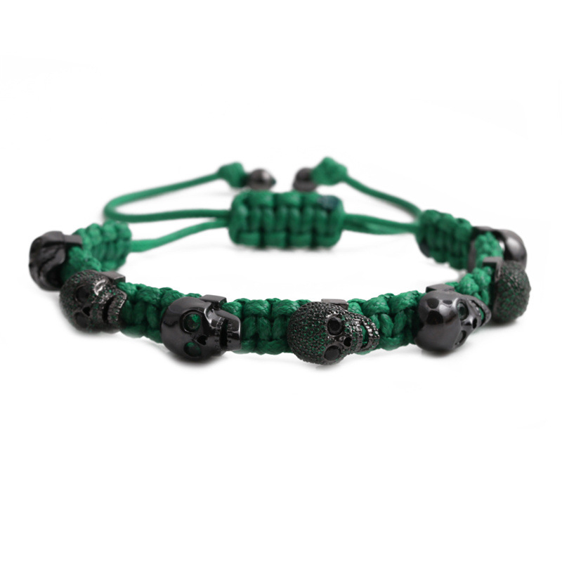 Copper Inlaid Zircon Skull Head Adjustable Bracelet