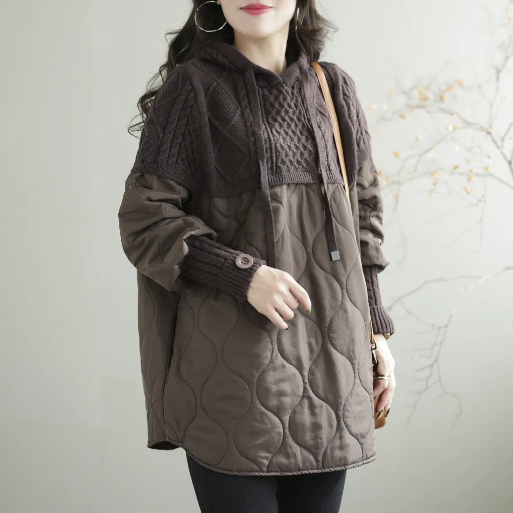 Ladies Knit Top Loose Retro Solid Color Coat - Coffee