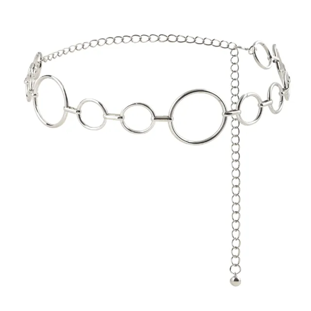 Simple Women's Waist Chain Metal Cutout Large Circle Sexy Body Chain Silver - Shop at LoveMi