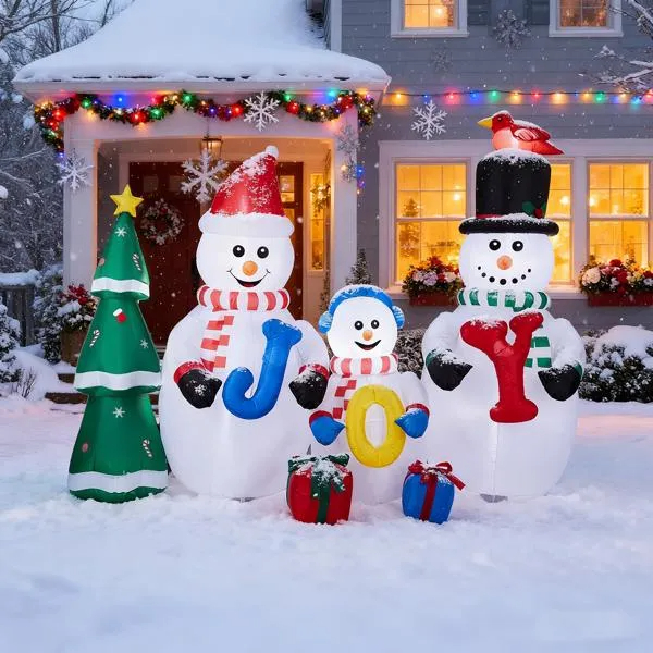 8FT Lighted Christmas Inflatable Decoration, Inflatable Snowman Family With JOY And Xmas Tree, Funny Blow… image 8