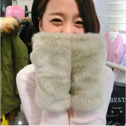 Faux Fur Women's Half finger Gloves For Autumn And Winter Khaki - Shop at LoveMi