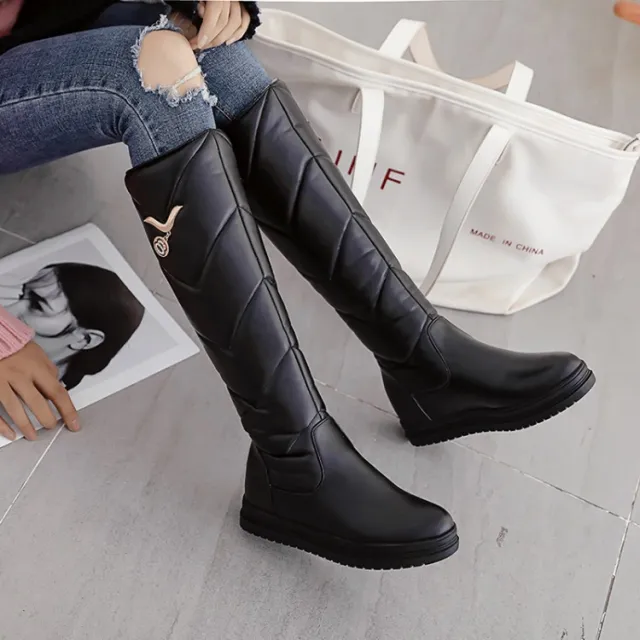 Solid Color Mid heel Korean Thick Warm High top Boots 5 Style 36 - Shop at LoveMi