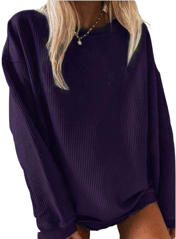 New Casual Solid Color Women's Round Neck Long-Sleeved Top