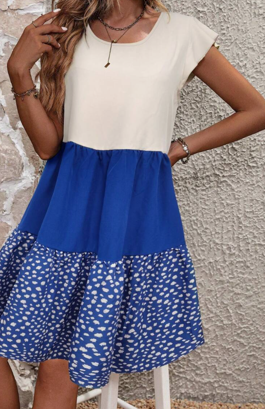 Color Block Dalma Print Frilly Dress