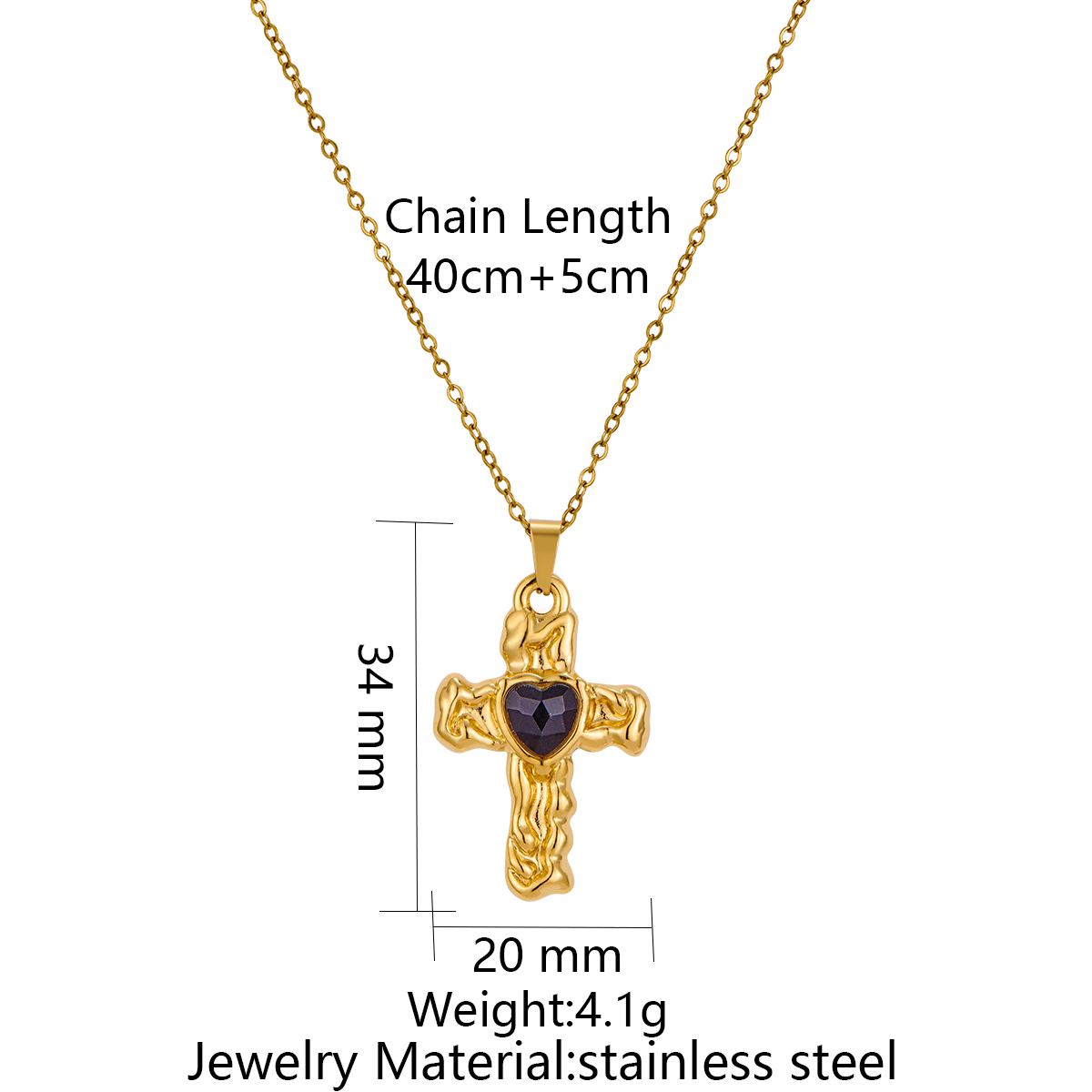 Stainless Steel Heart-shaped Cross Pendant Necklace With Rhinestone Inlay
