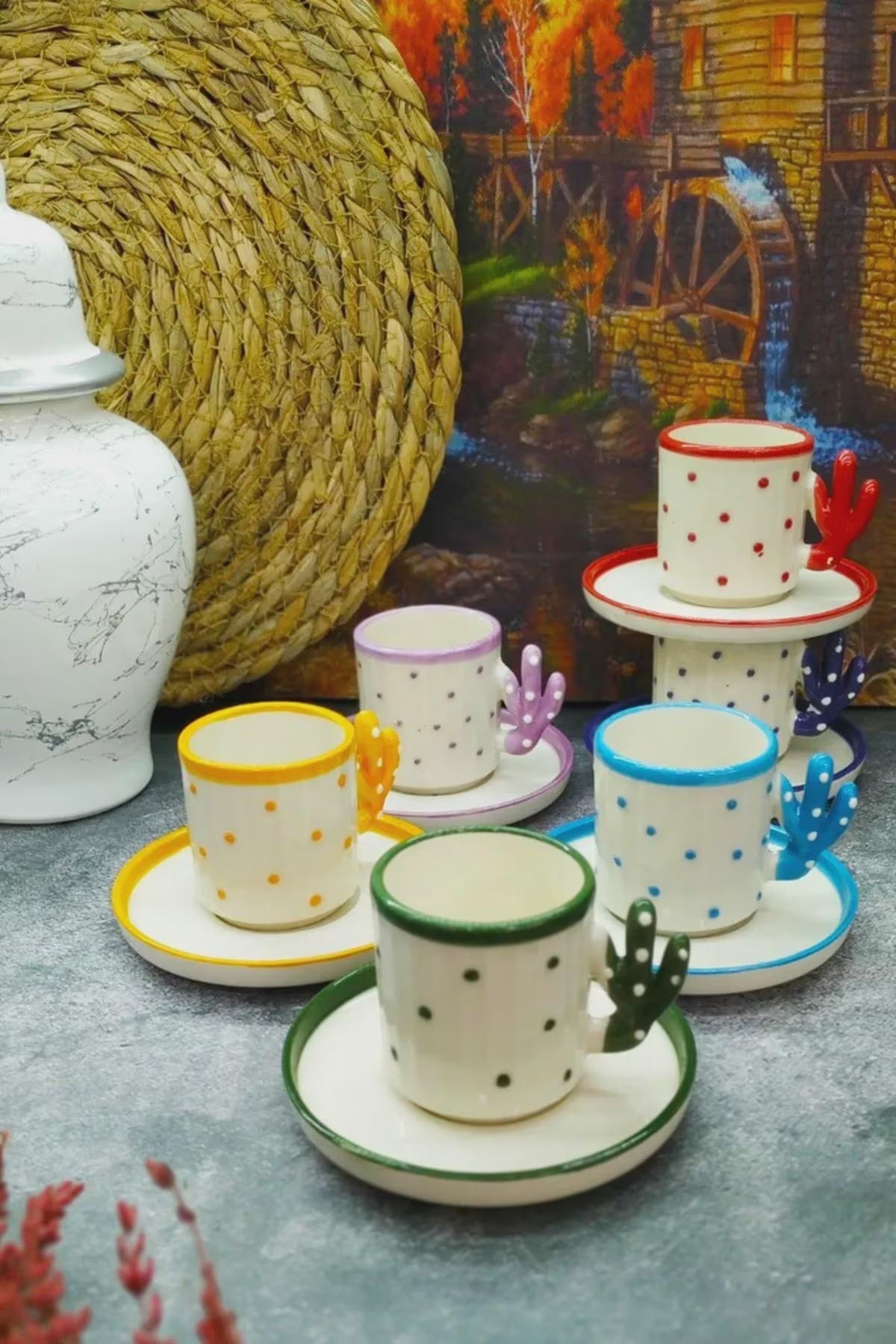 Handmade Cactus Turkish Coffee Cup Set For 6 With Boho Cactus Turkish Coffee...