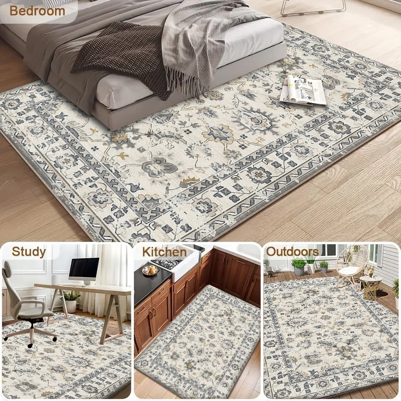 Retro Gray Style Flower Art Carpet Light Luxury Living Room Space Narrator Soft Style Can Also Improve The Home Texture Level 5x7ft Cashmere-like Washed Bottom 7