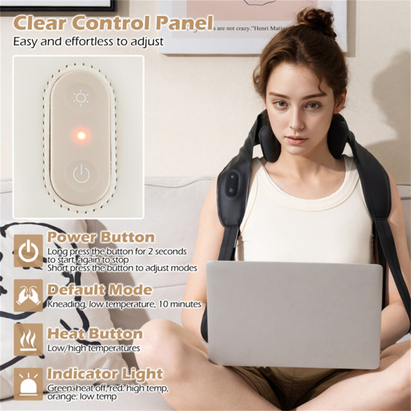 Neck Shoulder Massager - 4D Deep Tissue Kneading, 2 Modes & 2-Level Heat , Hands-Free Straps For Home Office Travel
