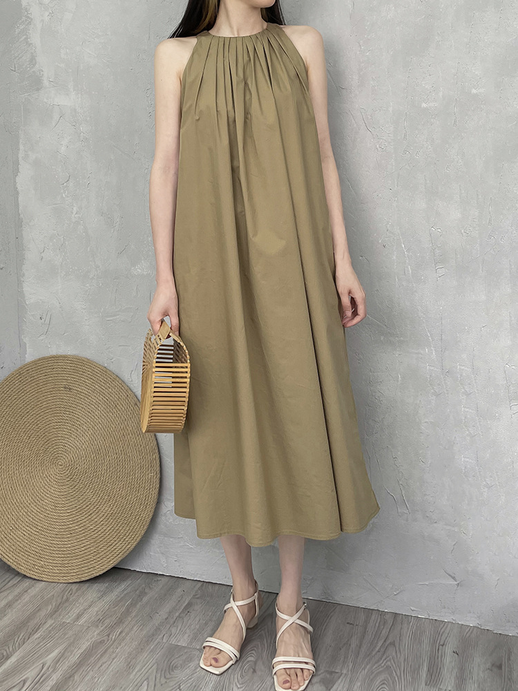 Loose Mid-length A-line Long Skirt Solid Color