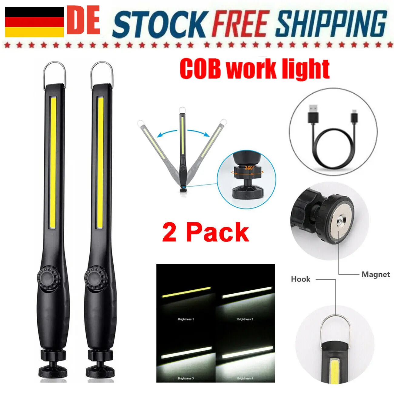 USB Rechargeable Work Light Magnetic LED Flashlight