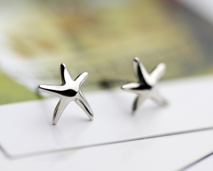 Silver Jewelry 925 White Gold Earrings Silver-plated White Gold Earrings Starfish White Gold Earrings