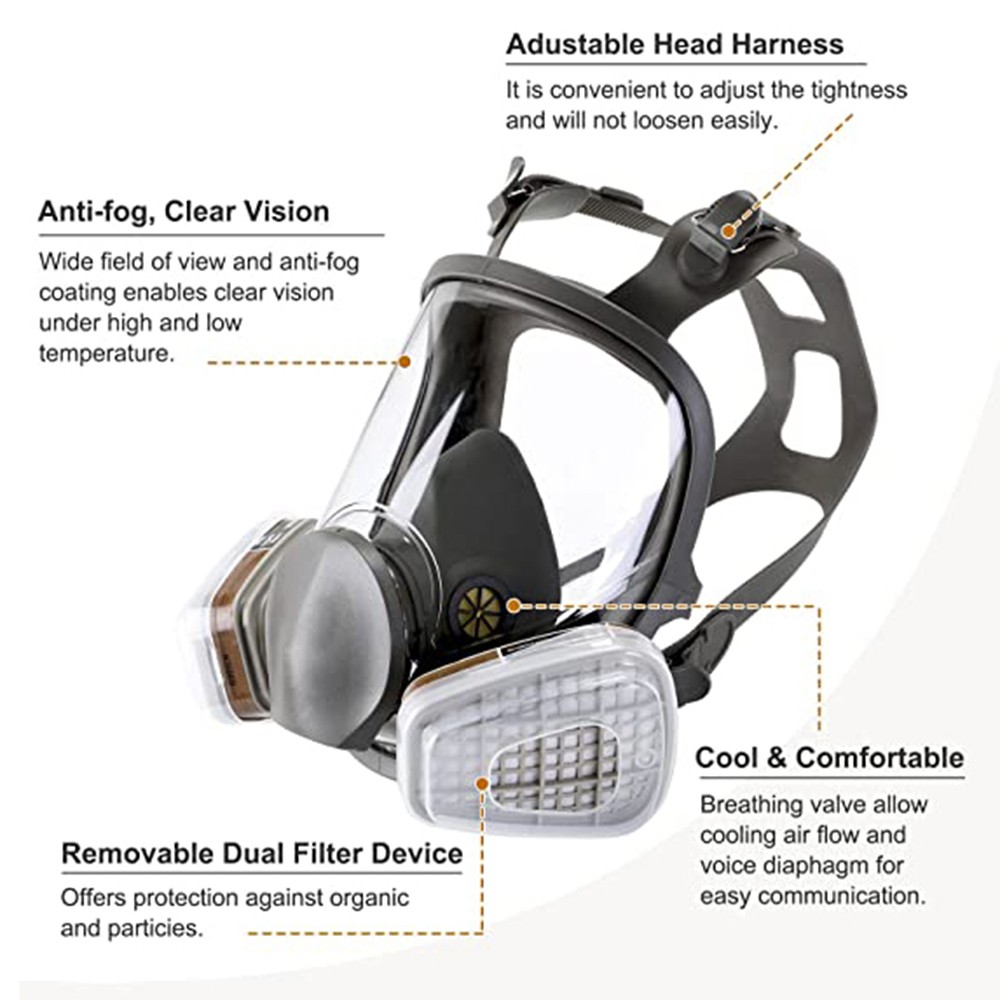 6800 Full Face 15 IN 1 Gas Mask Chemical Vapor Paint Spray Respirator 95 Filter