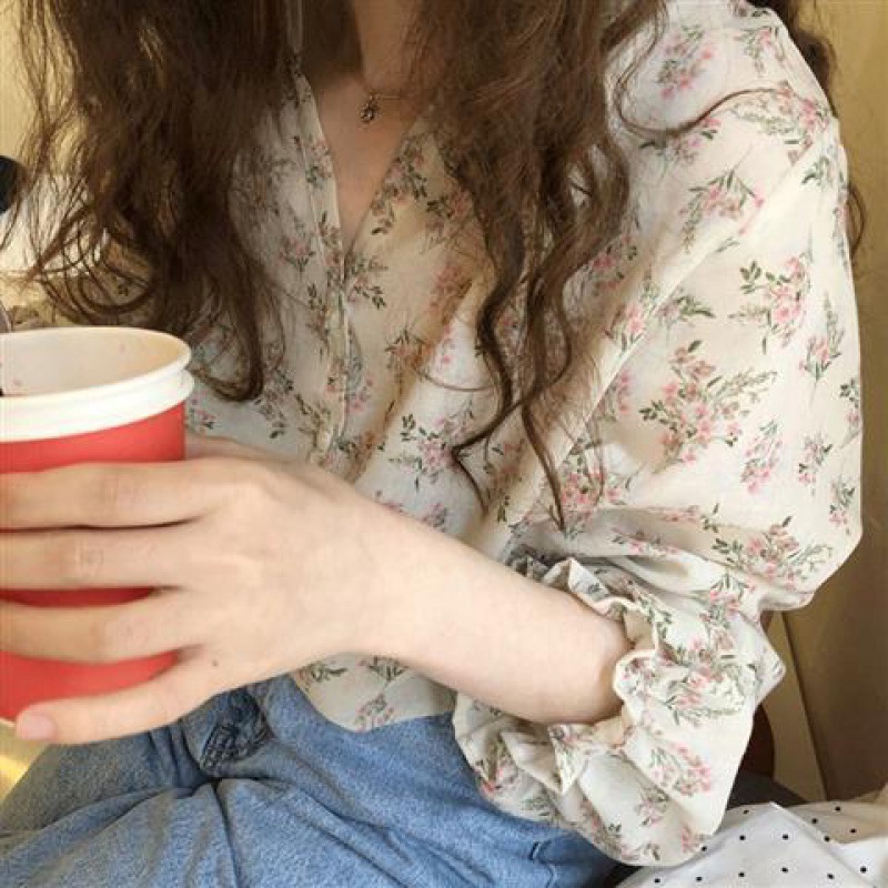 Flare Sleeve Collar Chiffon Top For Women