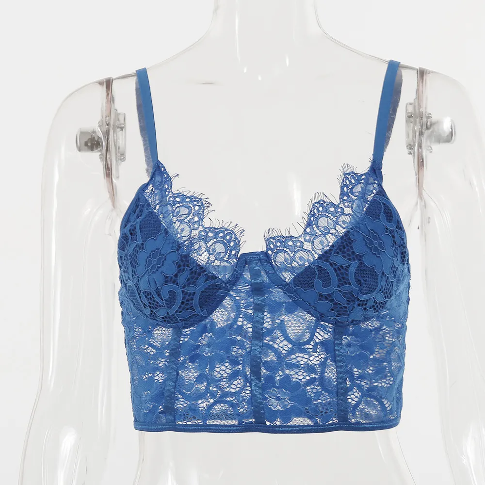 European And American Sling Sexy Wrap Breast Top - Blue