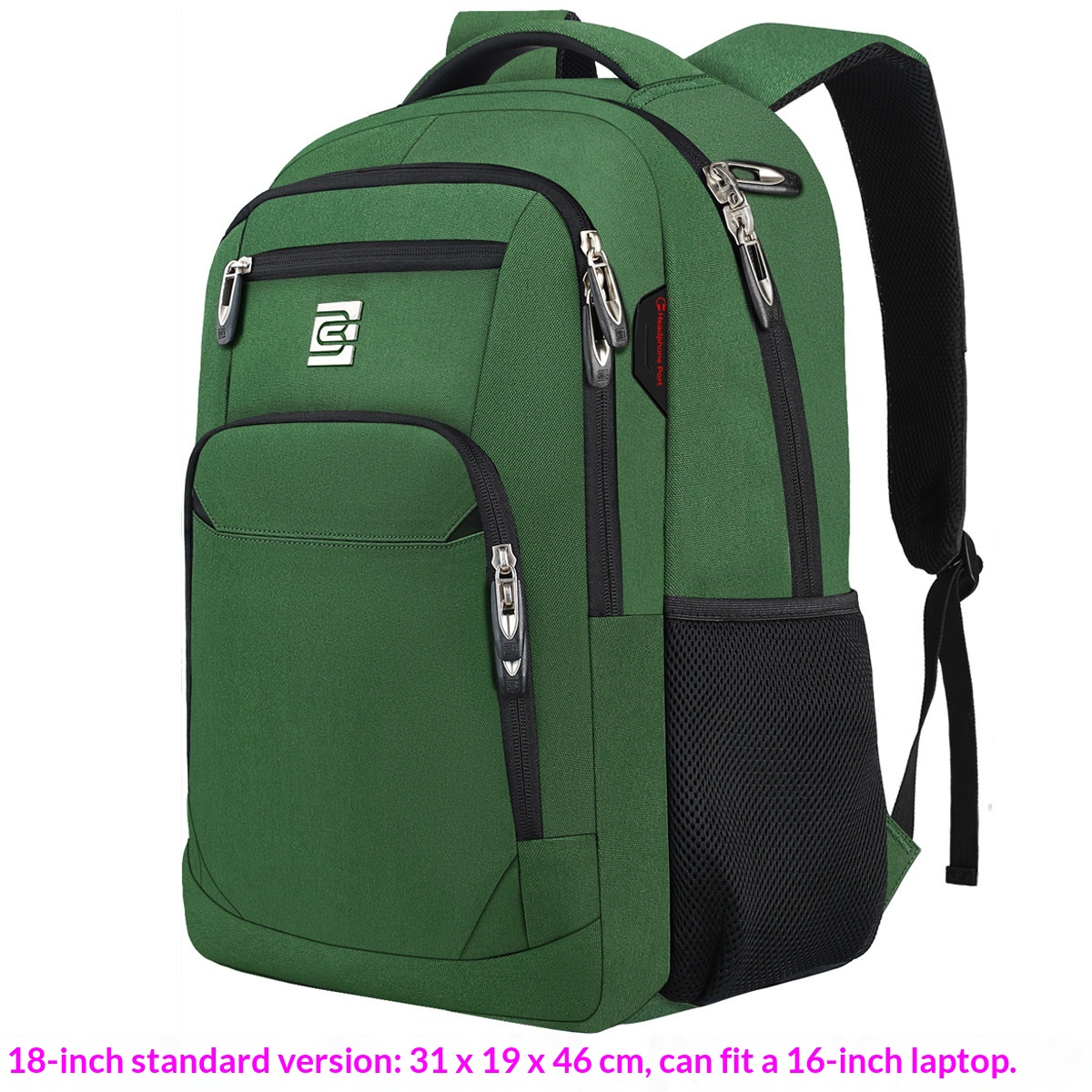 BC Men's Business Backpack Oxford Cloth Waterproof 16 Inch Large Capacity Multifunctional Computer Backpack Student Backpack Women's Green Standard Edition