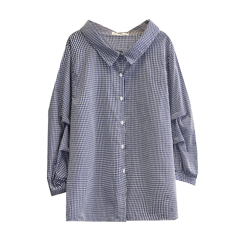 Title 5, Lantern Three-quarter Sleeve Plaid Shirt Top