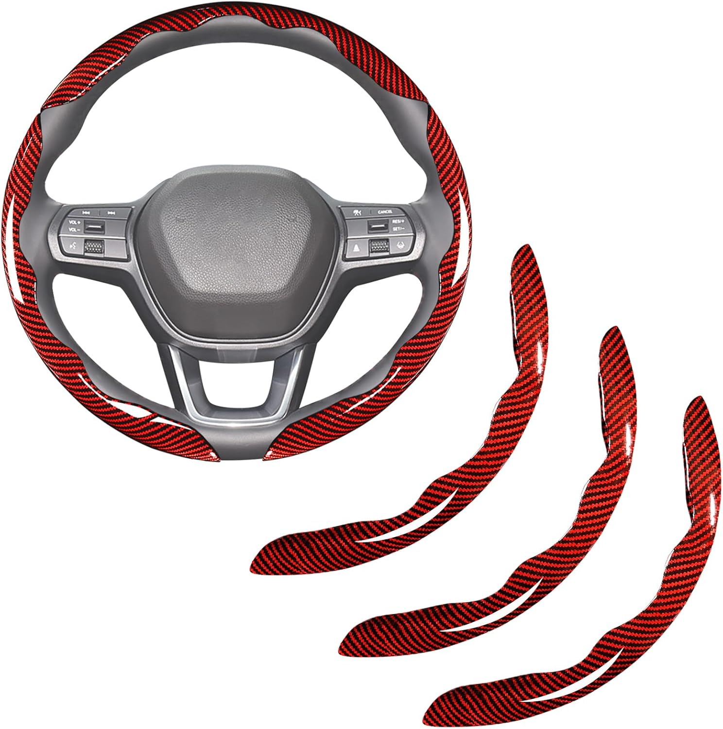 Cubierta de Volante de Automóvil en Fibra de Carbono Rojo
