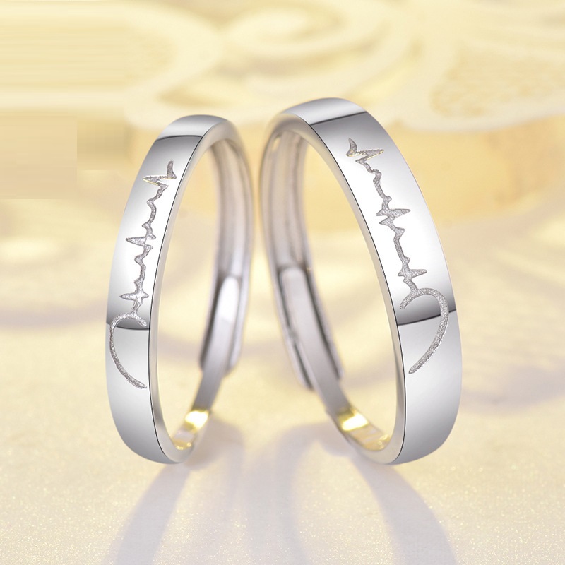 Title 4, 925 Silver Creative Student Heart Couple Ring E...