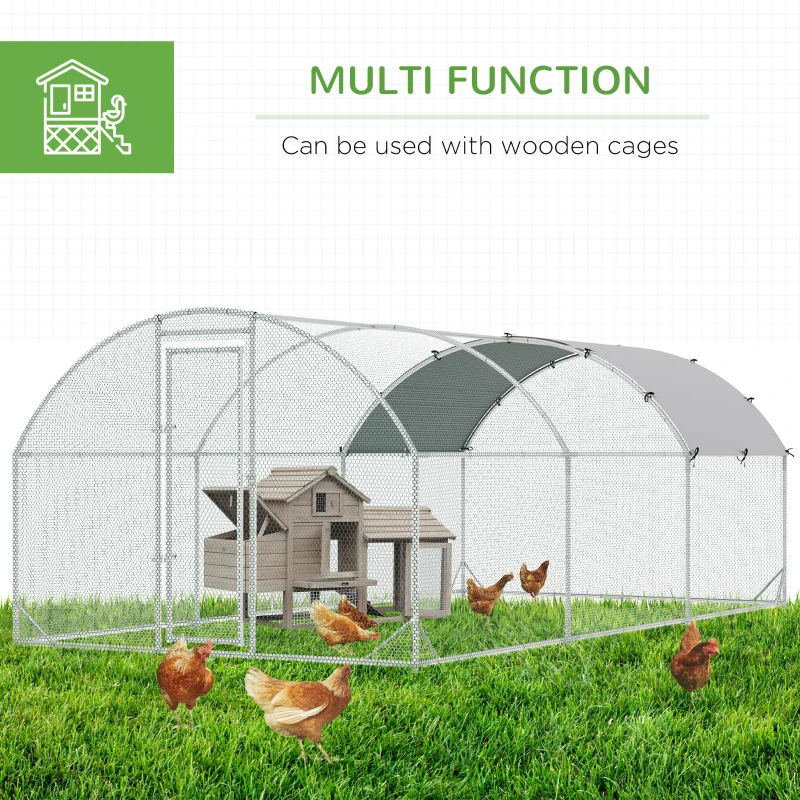 Large Chicken Coop Metal Chicken Run With Waterproof And Anti-UV Cover, Dome Shaped Walk-in Fence Cage Hen House For Outdoor And Yard Farm Use, 1Tube Diameter,
