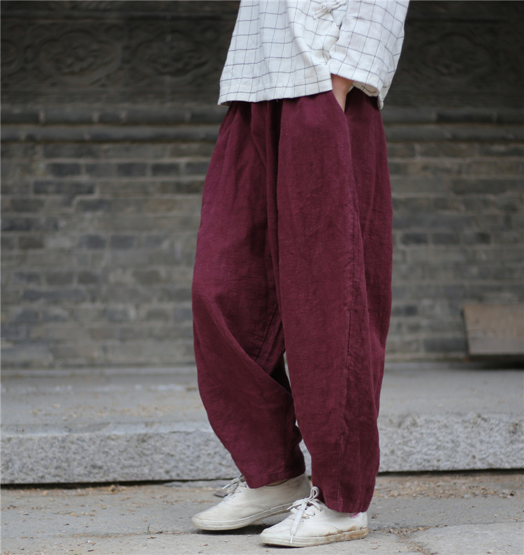 Title 6, Retro Wind Sand Wash Thick Linen Loose Trousers...